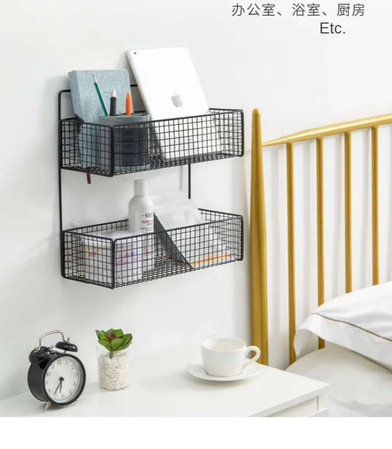 2 Layer Shelving Basket, Wall Mounted Bathroom Rack, Multifunctional Toiletries Organizer, Free Punch Condiment Storage Basket, Kitchen Wall-mounted Storage Basket 2 Layer Shelving Basket, Wall Mounted Bathroom Rack, Multifunctional Toiletries Organizer, Free Punch Condiment Storage Basket, Kitchen Wall-mounted Storage Basket